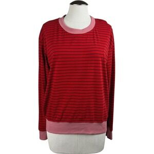 Sundry Women's Top Long Sleeve Crewneck Pullover Striped Garnet‎ Sorbet Small